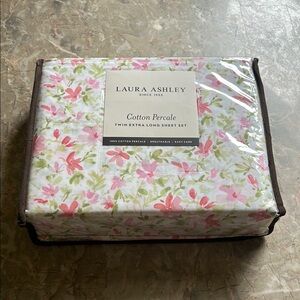 Laura Ashley Pink Floral Cotton Percale Sheet Set